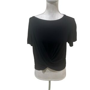 Terez Black Twist Front super soft Crop Top tee short sleeve size small